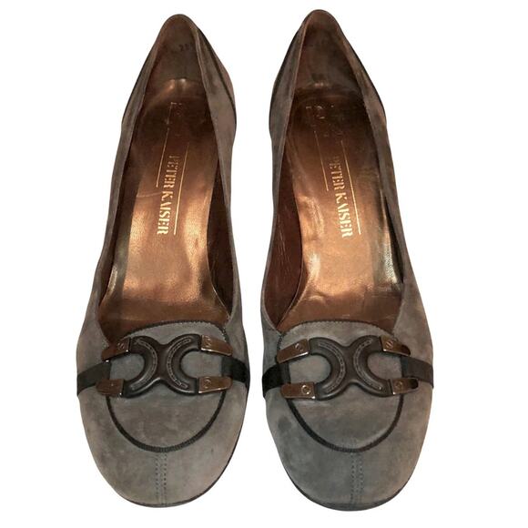 Peter Kaiser Grey Suede Low Heels Vintage Designer Retro shoe 7.5 pumps VTG - Picture 2 of 12